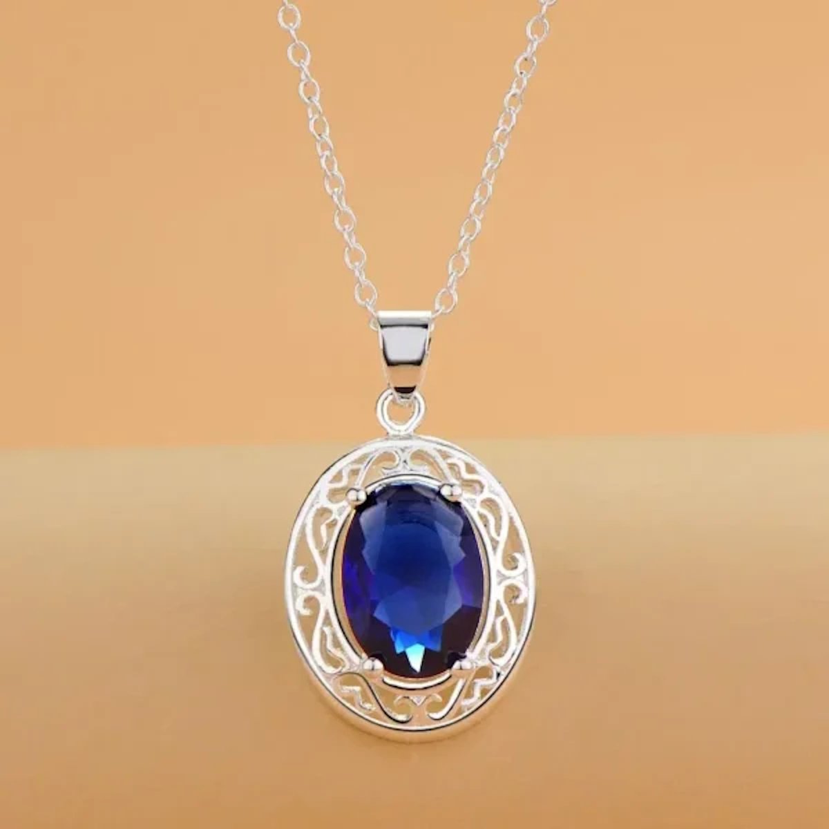Necklace-Sterling Silver Blue Crystal image 0